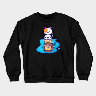 Cute Cat And Lion Cartoon Crewneck Sweatshirt